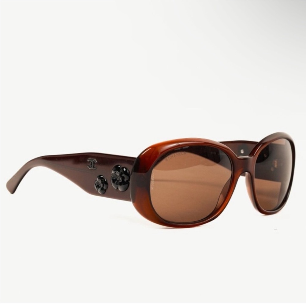 Chanel 5113 538/73 Sunglasses Transparent Brown with Black Camellia Flowers - Picture 7 of 16
